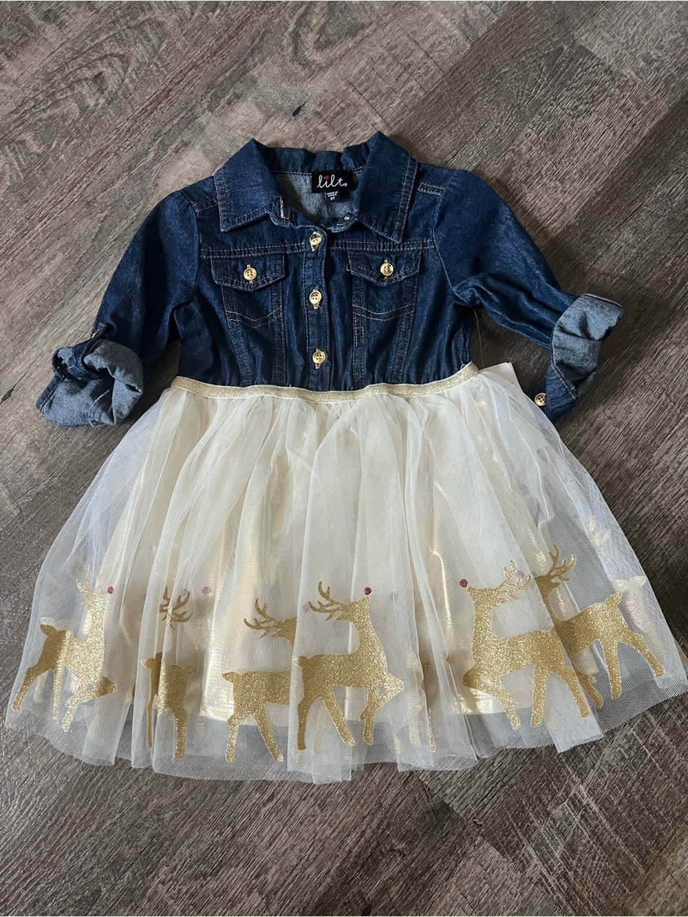 Lilt Denim Tulle Reindeer Dress- Size 3T